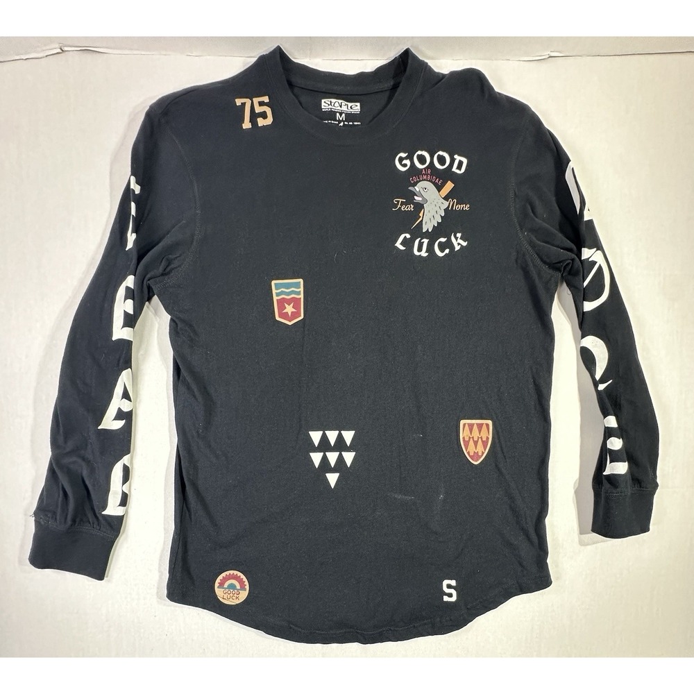 Staple Pigeon Good Luck Air Columbidae Patch Shirt Black LS Tee M 29x19